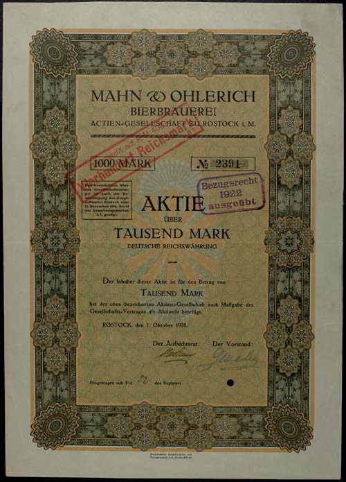 Aktien Rostock 1920, Mahn & ... 