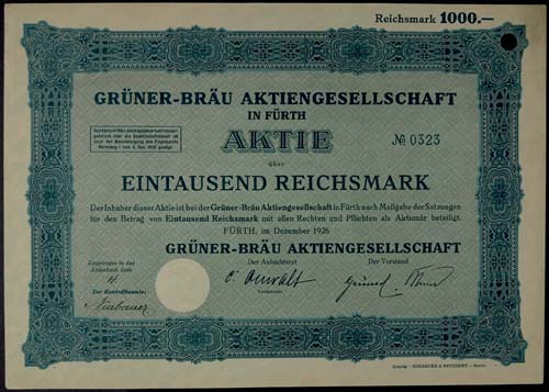 Aktien Fürth 1926, Grüner-Bräu ... 