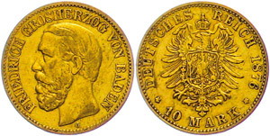 Baden 10 Mark, 1876, Friedrich, ... 