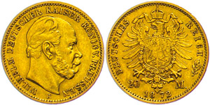 Prussia 20 Mark, 1872, A, Wilhelm ... 