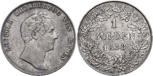 Baden Gulden, 1838, Carl Leopold ... 