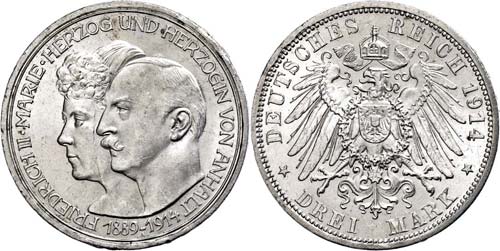 Anhalt 3 Mark, 1914, Friedrich ... 