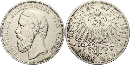 Baden 5 Mark, 1891, Friedrich I., ... 