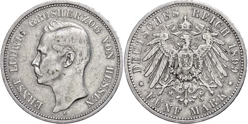 Hessen 5 Mark, 1899, Ernst Ludwig, ... 