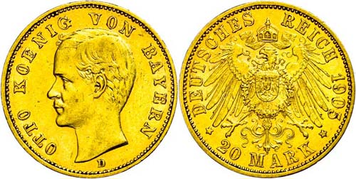 Bavaria 20 Mark, 1905, Otto, very ... 