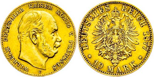 Prussia 10 Mark, 1877, C, Wilhelm ... 