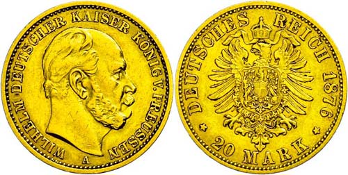 Prussia 20 Mark, 1876, A, Wilhelm ... 