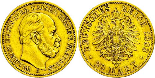 Prussia 20 Mark, 1883, A, Wilhelm ... 