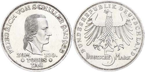 Münzen Bund ab 1946 5 Mark, 1955, ... 