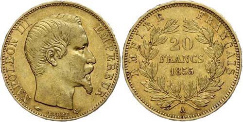 France 20 Franc Gold, 1855, ... 