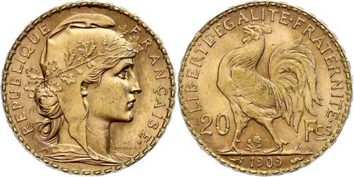 France 20 Franc, Gold, 1909, ... 