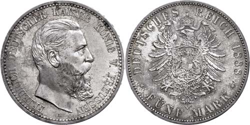 Preußen 5 Mark, 1888, Friedrich ... 