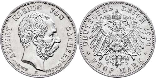 Saxony 5 Mark, 1902, Albert, on ... 