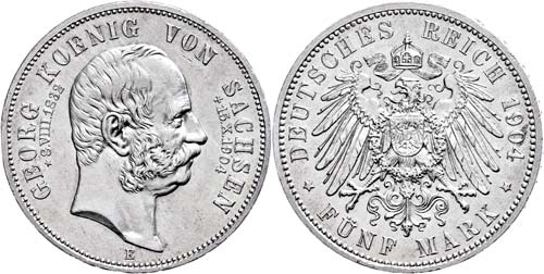 Saxony 5 Mark, 1904, Georg, on his ... 