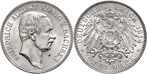 Saxony 2 Mark, 1914, Friedrich ... 