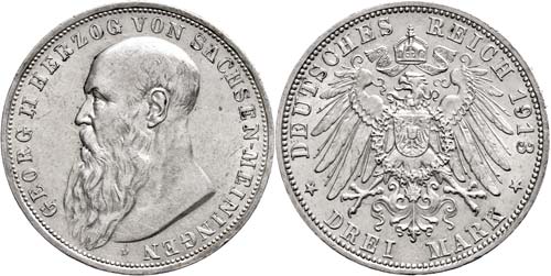 Saxony-Meiningen 3 Mark, 1913, ... 
