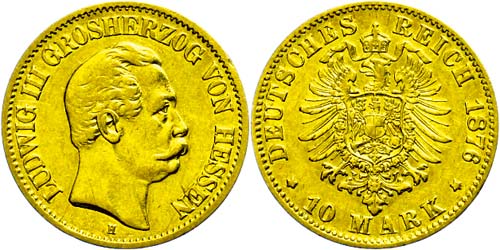 Hesse 10 Mark, 1876, Ludwig III., ... 