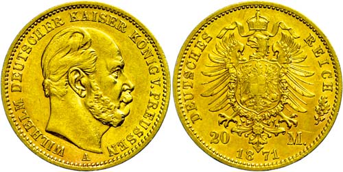 Prussia 20 Mark, 1871, A, Wilhelm ... 