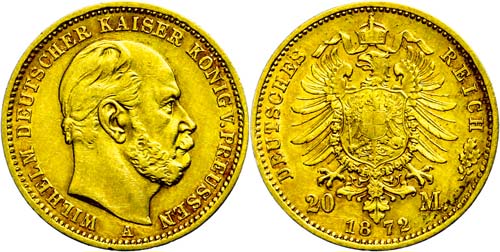 Preußen 20 Mark, 1872, A, Wilhelm ... 