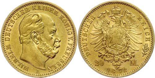 Preußen 20 Mark, 1872, A, Wilhelm ... 