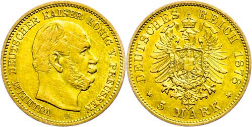 Prussia 5 Mark, 1878, A, Wilhelm ... 