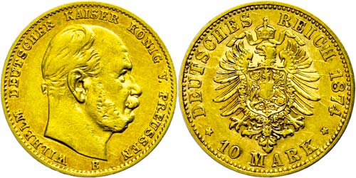 Prussia 10 Mark, 1874, B, Wilhelm ... 