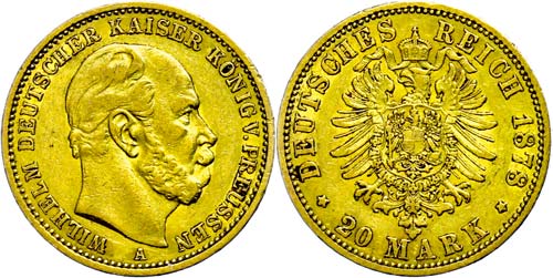 Prussia 20 Mark, 1878, A, Wilhelm ... 