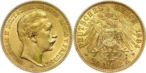 Preußen 20 Mark, 1894, A, Wilhelm ... 