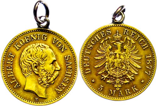 Saxony 5 Mark, 1877, E, Albert, ... 