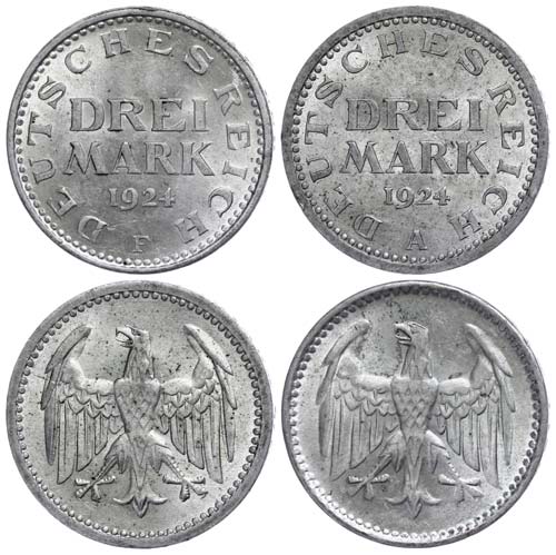 Münzen Weimar 2 x 3 Reichsmark ... 