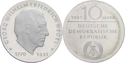Münzen DDR 10 Mark, 1981, Hegel, ... 