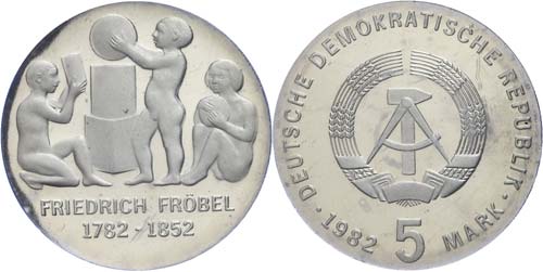 Münzen DDR 5 Mark, 1982, Fröbel, ... 