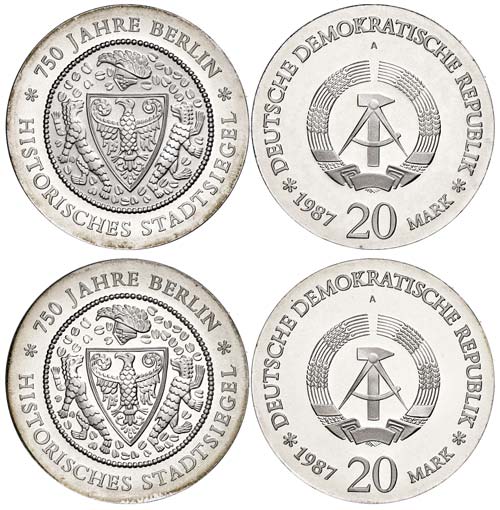Münzen DDR 2x 20 Mark, 1987, 750 ... 