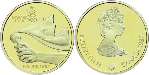 Canada 100 Dollars, Gold, 1987, ... 