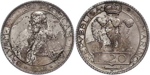 San Marino 20 liras, 1932, Rome, ... 