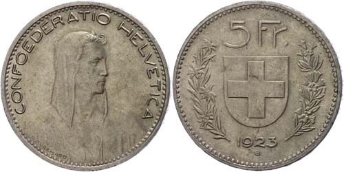 Switzerland 5 Franc, 1923, HMZ ... 