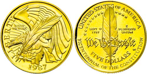 Coins USA 5 Dollars, Gold, 1987, ... 
