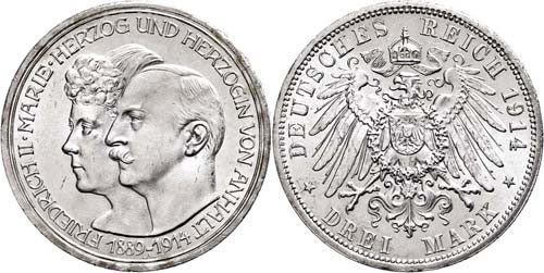 Anhalt  3 Mark, 1914, Friedrich ... 