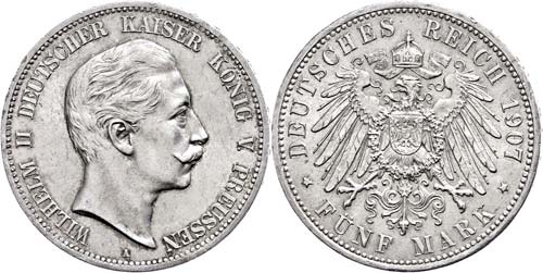 Prussia  5 Mark, 1907, Wilhelm ... 