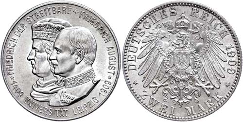 Saxony  2 Mark, 1909, Friedrich ... 