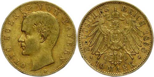 Bavaria  10 Mark, 1898, Otto, very ... 