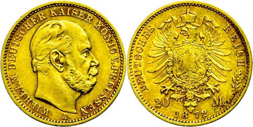 Prussia  20 Mark, 1872, A, Wilhelm ... 