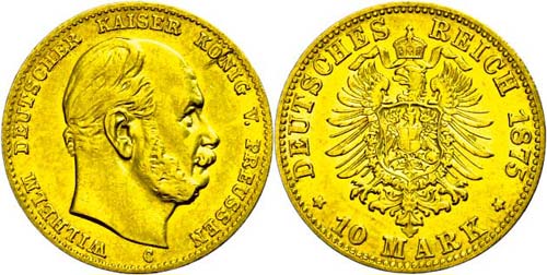 Prussia  10 Mark, 1875, C, Wilhelm ... 