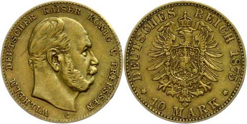 Prussia  10 Mark, 1875, Wilhelm ... 