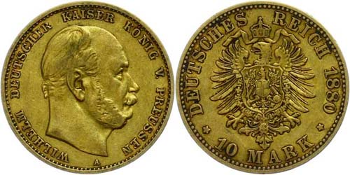 Prussia  10 Mark, 1880, Wilhelm ... 