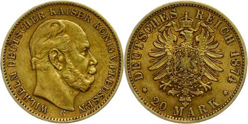 Prussia  20 Mark, 1874, Wilhelm ... 