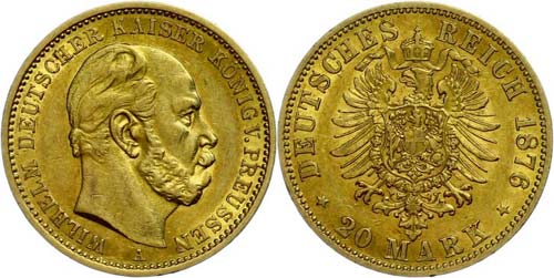 Prussia  20 Mark, 1876, Wilhelm ... 