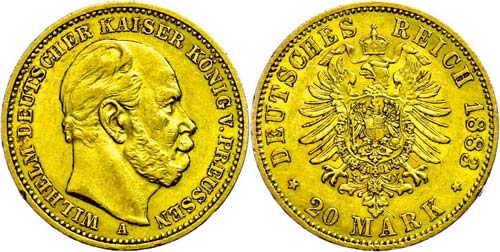 Prussia  20 Mark, 1884, A, Wilhelm ... 