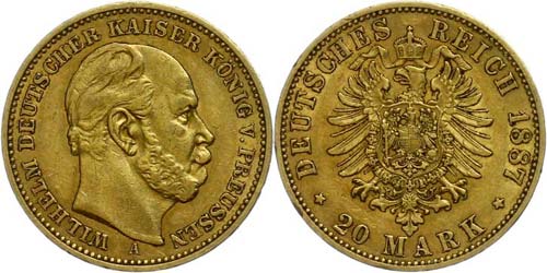 Prussia  20 Mark, 1887, Wilhelm ... 