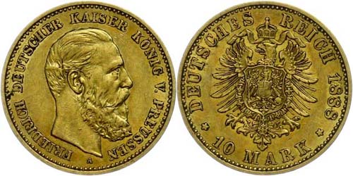 Prussia  10 Mark, 1888, Friedrich ... 